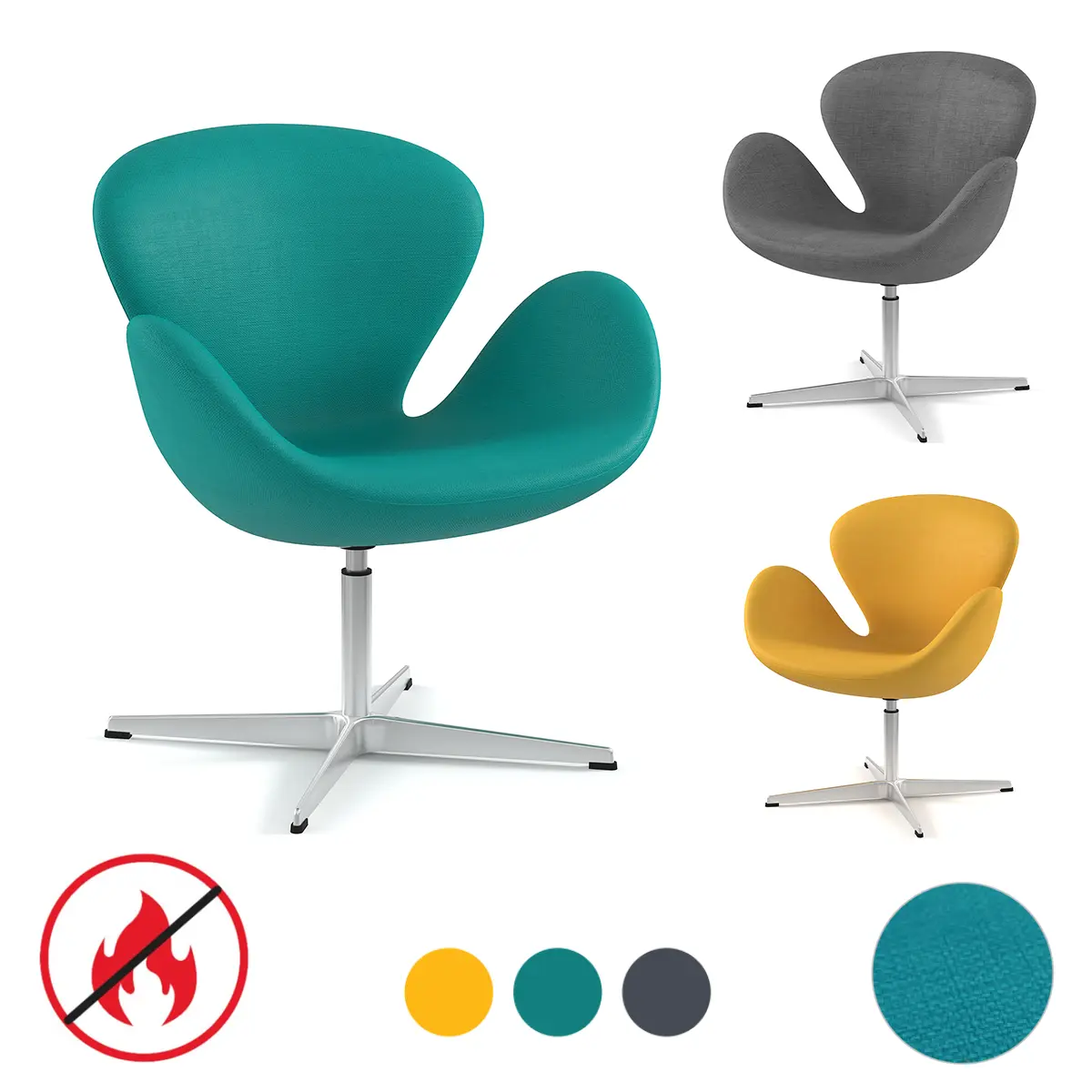 Design Drehstuhl Kunstleder | 360° drehbar - Sitzhöhe 44 cm - Flammhemmend nach TB117-2013 - 2 Jahre Garantie