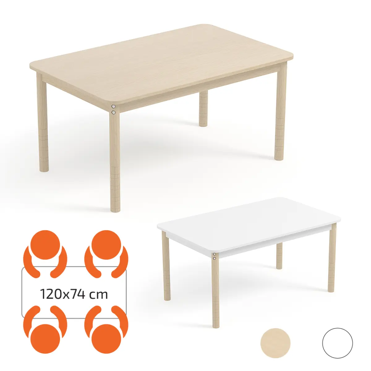 Höhenverstellbarer Kindertisch | 40-59 cm Höhenbereich - 120 x 74 cm HPL-Platte - EN 1729-1 zertifiziert