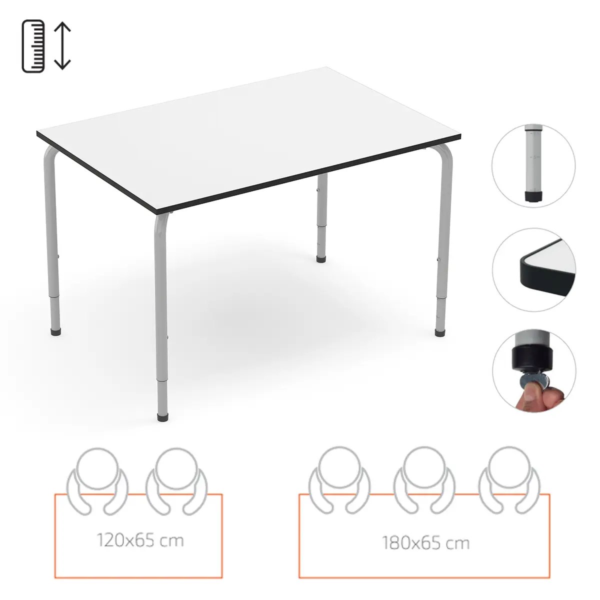 Höhenverstellbarer Schultisch | 7-fach verstellbar 40-77cm - MDF-Platte 20mm mit ABS-Kante - Normgeprüft EN 1729-1 - Mit Bodenausgleich