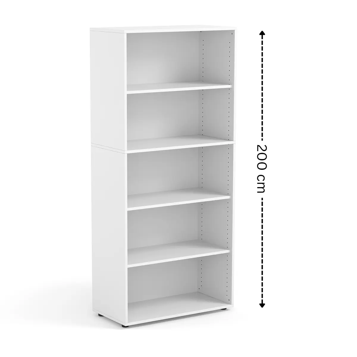 Hohes Regal | 196,6 cm x 90 cm x 45 cm - 5 offene Fächer - Belastbare 19 mm Spanplatten - Höhenverstellbare Füße