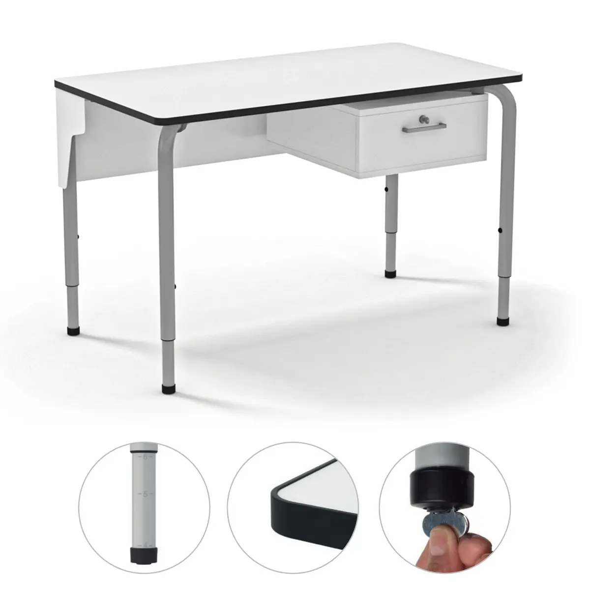 Lehrerpult | Höhenverstellbar 65 cm - 77 cm - 120 x 65 cm Arbeitsfläche - Abschließbares Schubfach