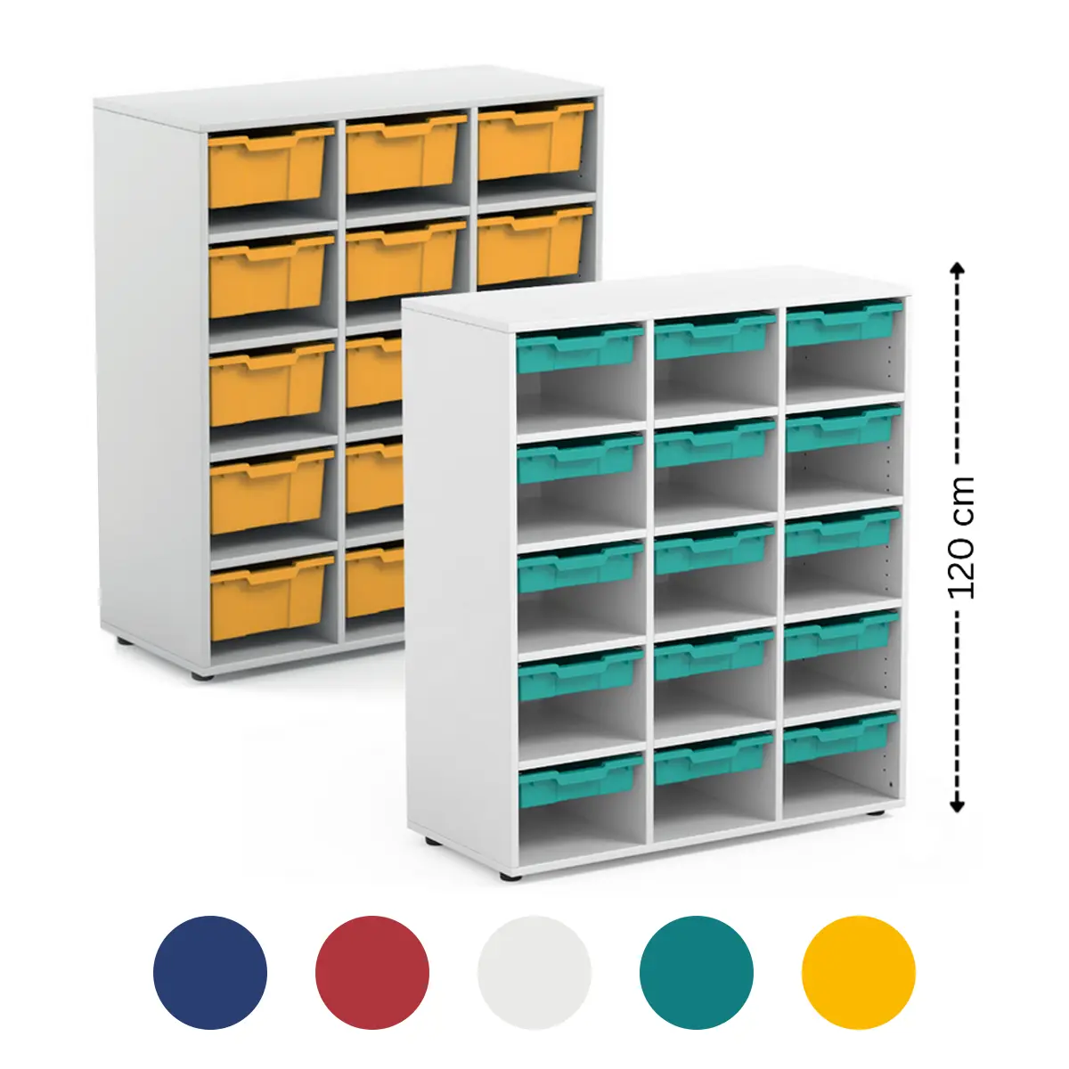 Materialcontainer | 15 Schübe mit 19 mm Spanplatte - 4 Nivellierfüße - 2 Jahre Garantie - Erweiterbar mit Rollensystem
