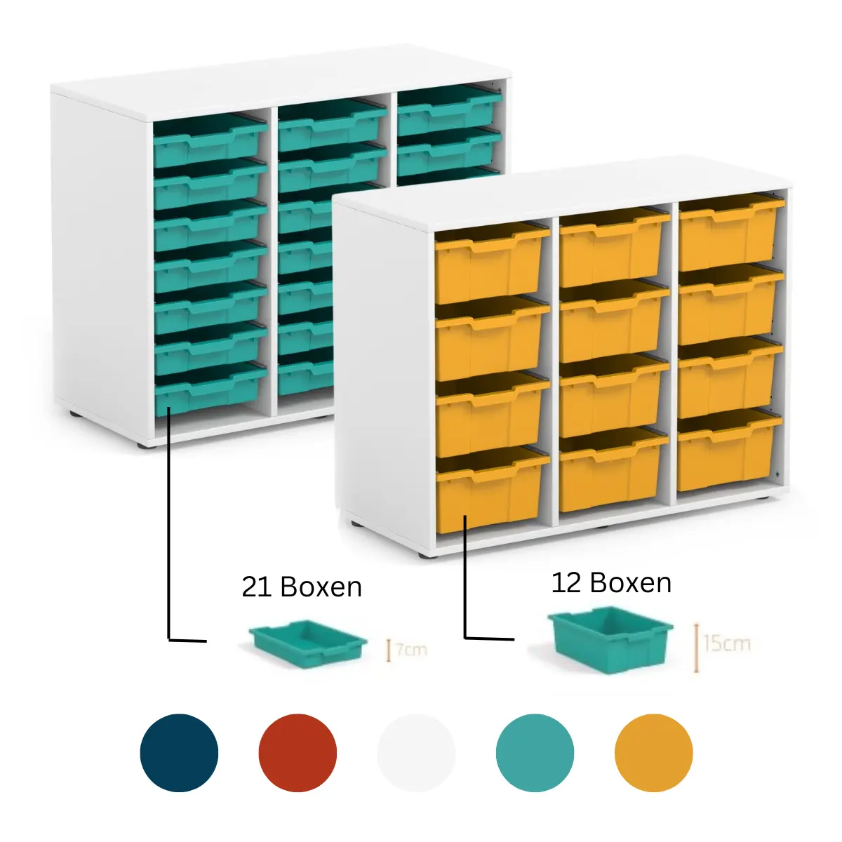 Materialschrank Klassenzimmer | 12 Schubfächer - 19 mm Spanplatten - Nivellierbar - 2 Jahre Garantie