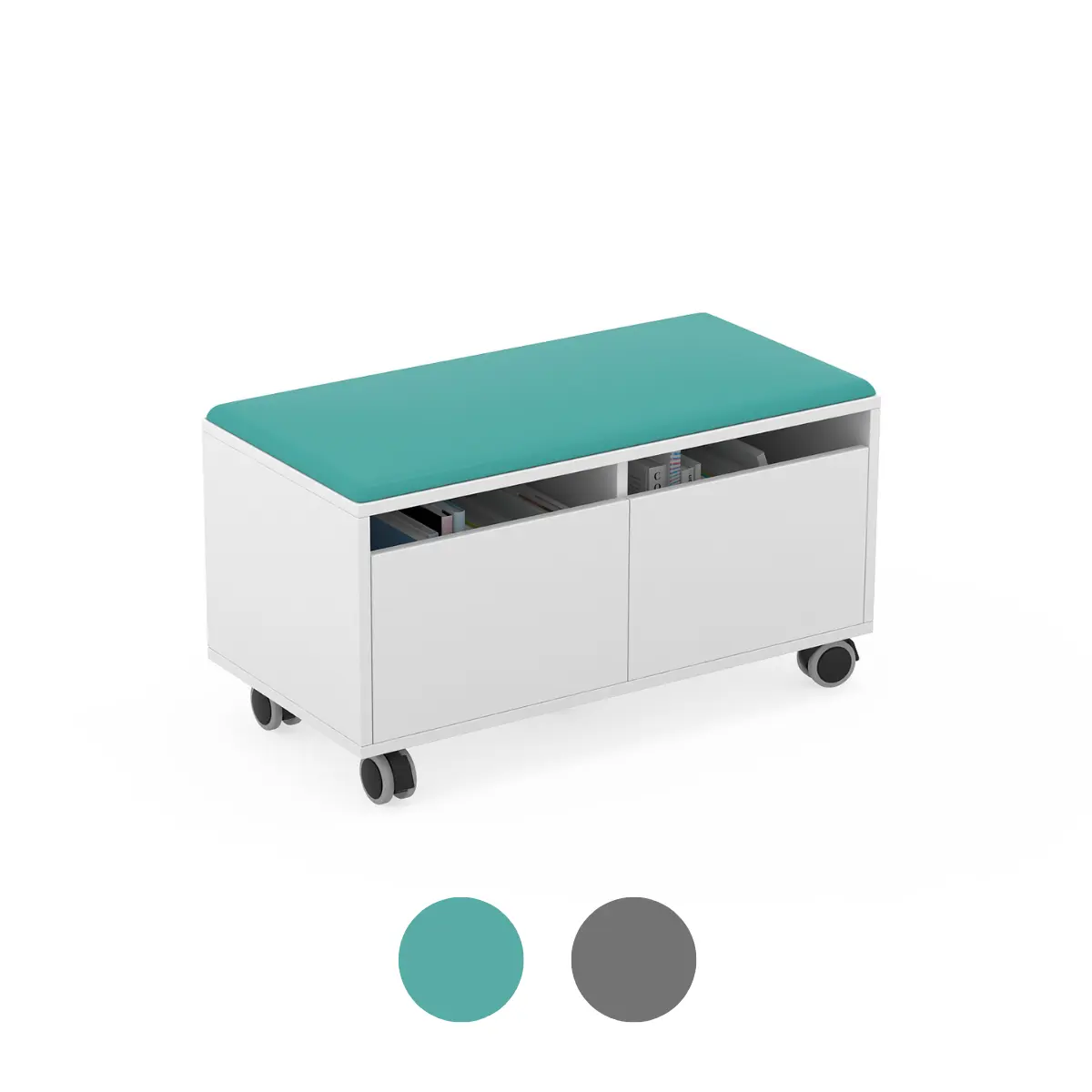 Mobile Sitzbank mit Stauraum | EN 1729 zertifiziert - Maße 90 x 47 x 50 cm - Belastbar für Personen ab 6 Jahren - Bremsbare Rollen