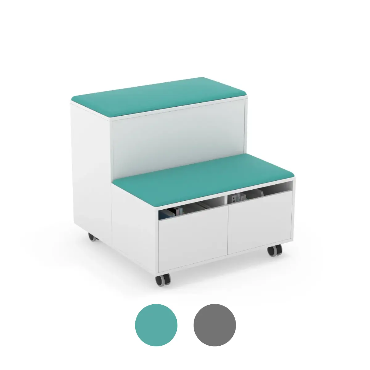 Mobiles Sitzsystem | 2-stufiger Stauraum 90 x 92 cm - PVC-Kunstleder flammhemmend - Bremsbare Rollen - EN 1729 zertifiziert