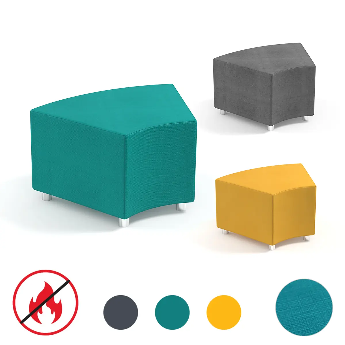 Modulares Schulsofa | 45° Achtelkreis-Element 788 x 490 mm - Flammhemmend nach TB117-2013 - 35 kg/m³ Schaumstoff - EN 1729 zertifiziert