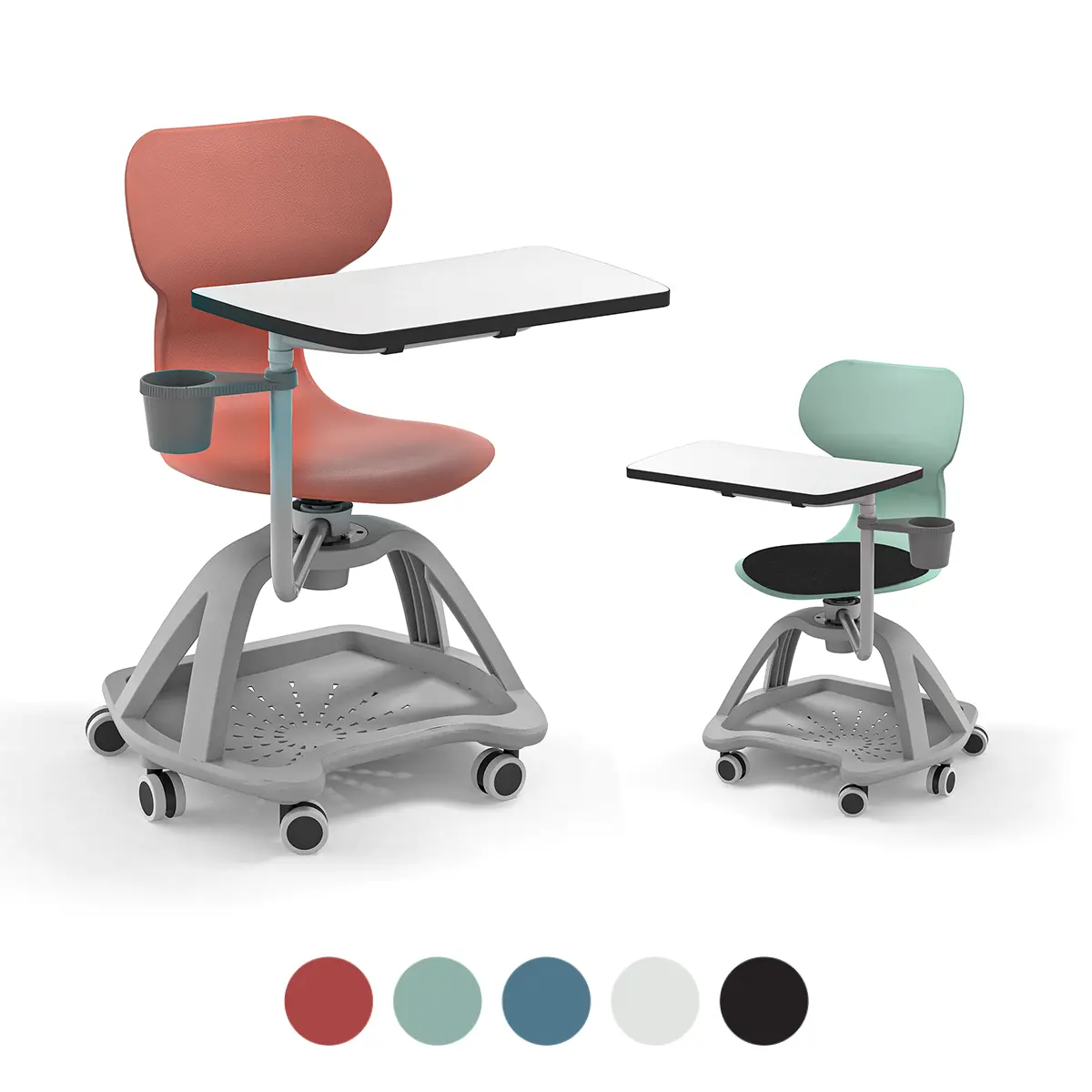 Schülerstuhl mit Tisch | 360° schwenkbar - 6 Rollen - Sitzbreite 34 cm - Integrierter Getränkehalter