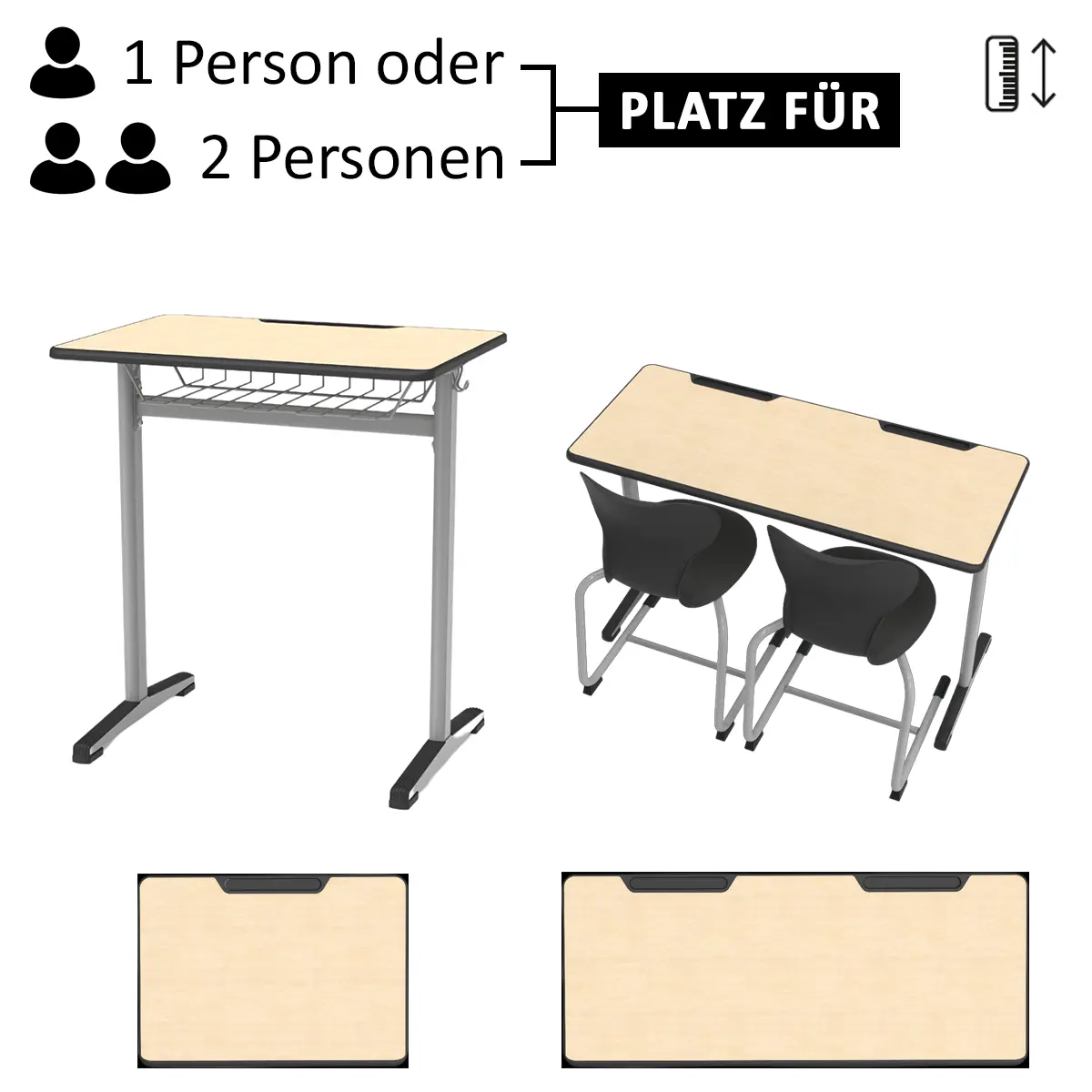 Schülertisch Buche | TÜV-zertifiziert - Tischplatte 19 mm MDF - Höhe 76 cm - Bodenausgleichsschrauben