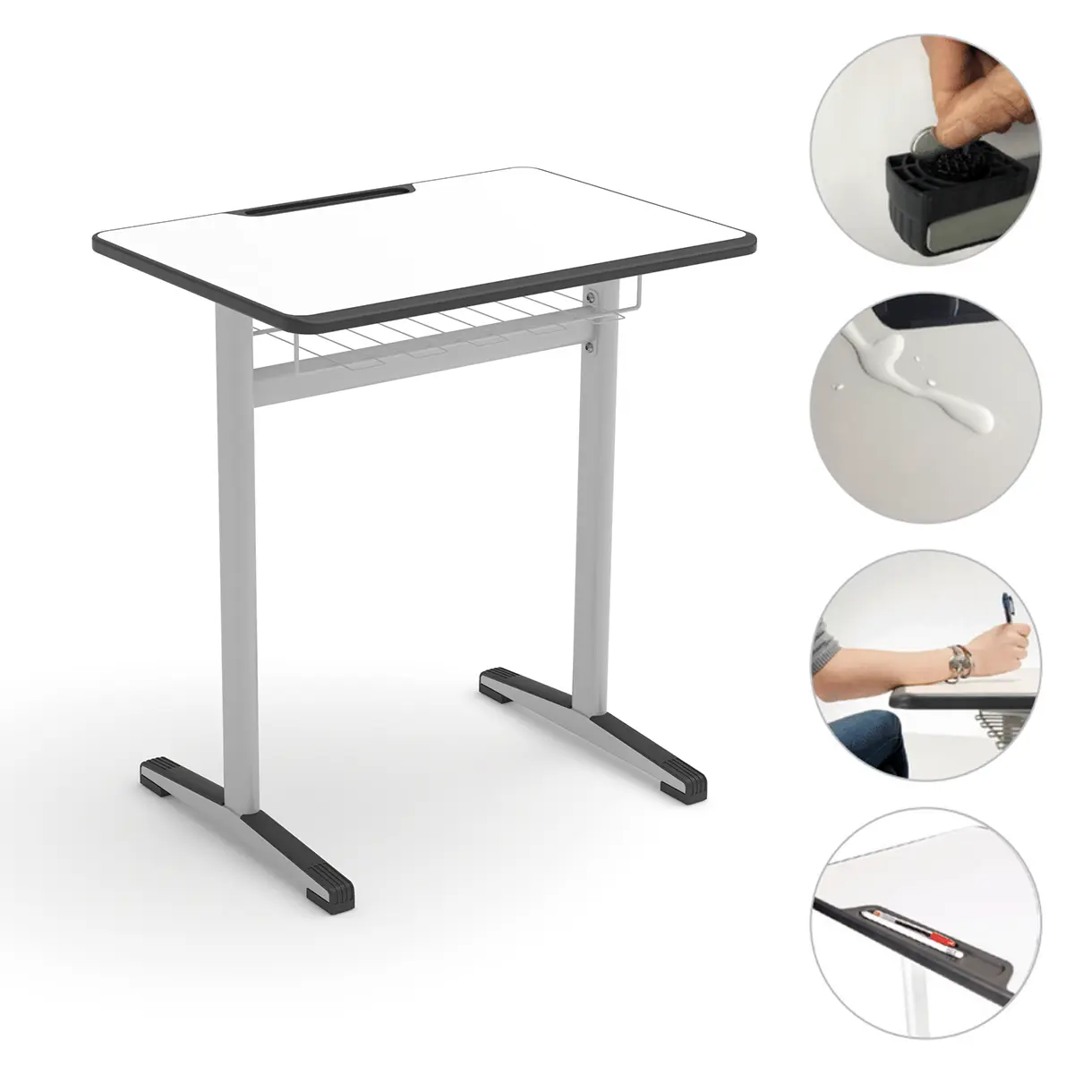 Schülertisch Einertisch | 3 Höhen 65-76,6 cm - TÜV-geprüft - 19 mm MDF-Platte - 2 Jahre Garantie