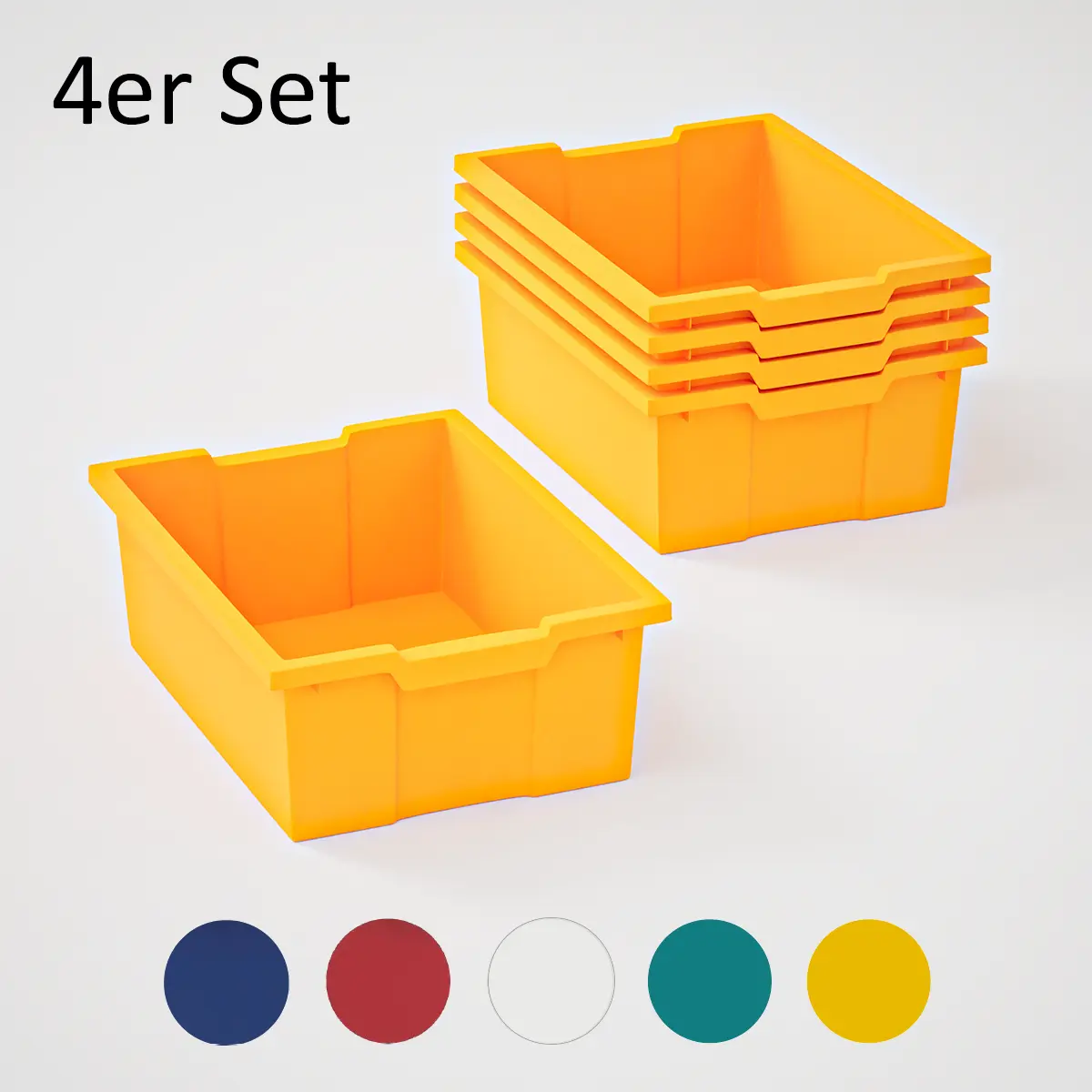 Stapelbare Kunststoffbox 4er Set | 42,5 x 31 cm Grundfläche - Belastbare Seitenflügel - GS-geprüft nach EN 1729 - 2 Jahre Garantie