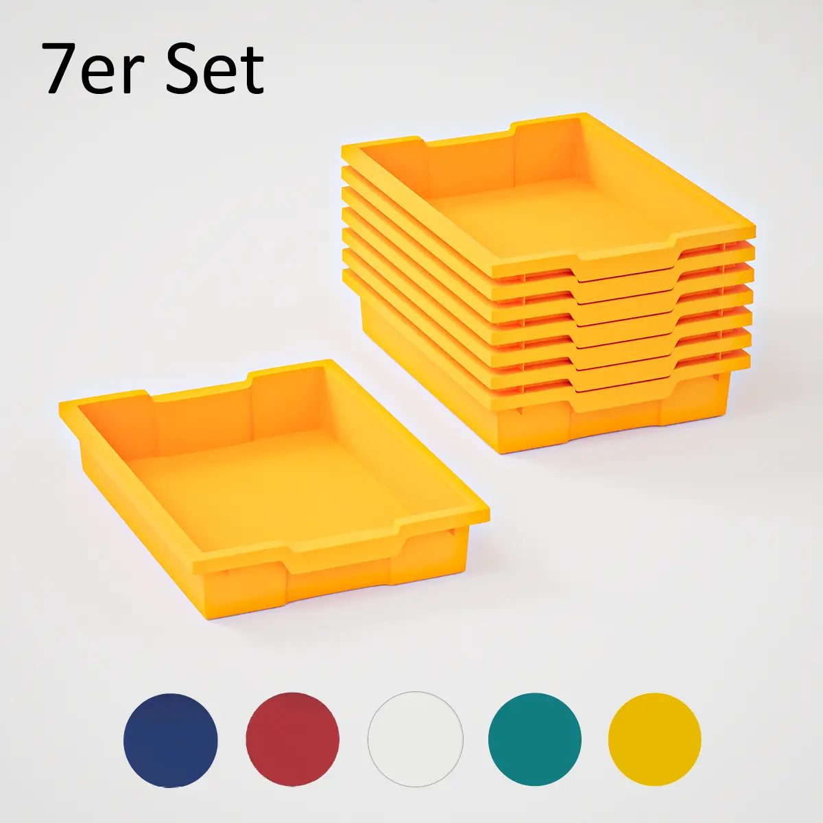 Stapelbare Kunststoffbox 7er Set | 42,5 x 31,0 x 7,0 cm - EU-zertifiziert EN 1729 - 2 Jahre Garantie - Verstärkte Seitenflügel
